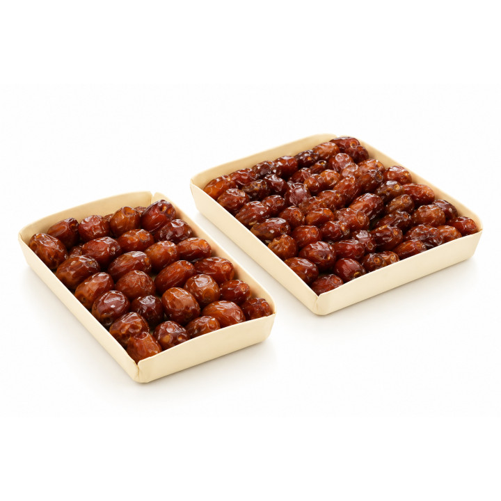 Dattes biologiques en barquette en bois