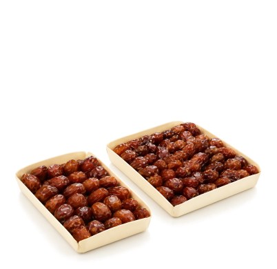 Dattes biologiques en barquette en bois