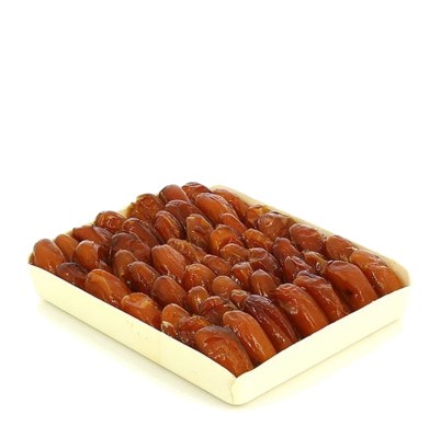 Dattes conditionnées en barquette en bois, poids net 400 g
