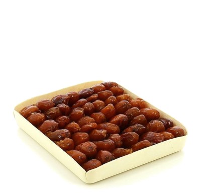 Dattes conditionnées en barquette en bois, poids net 500 g